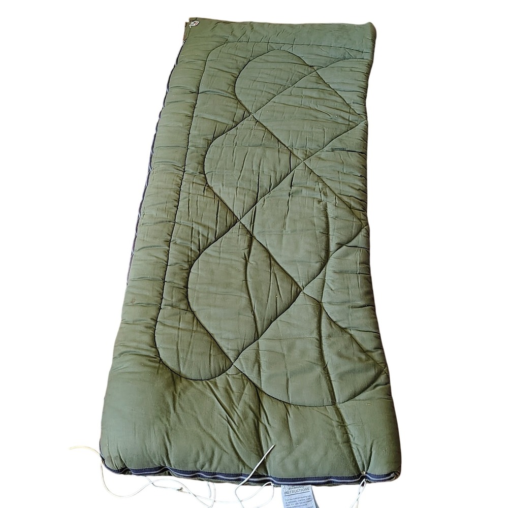 VTG Coleman Insul 100 Sleeping Bag Green Canvas Mallard Duck Print Red Lining